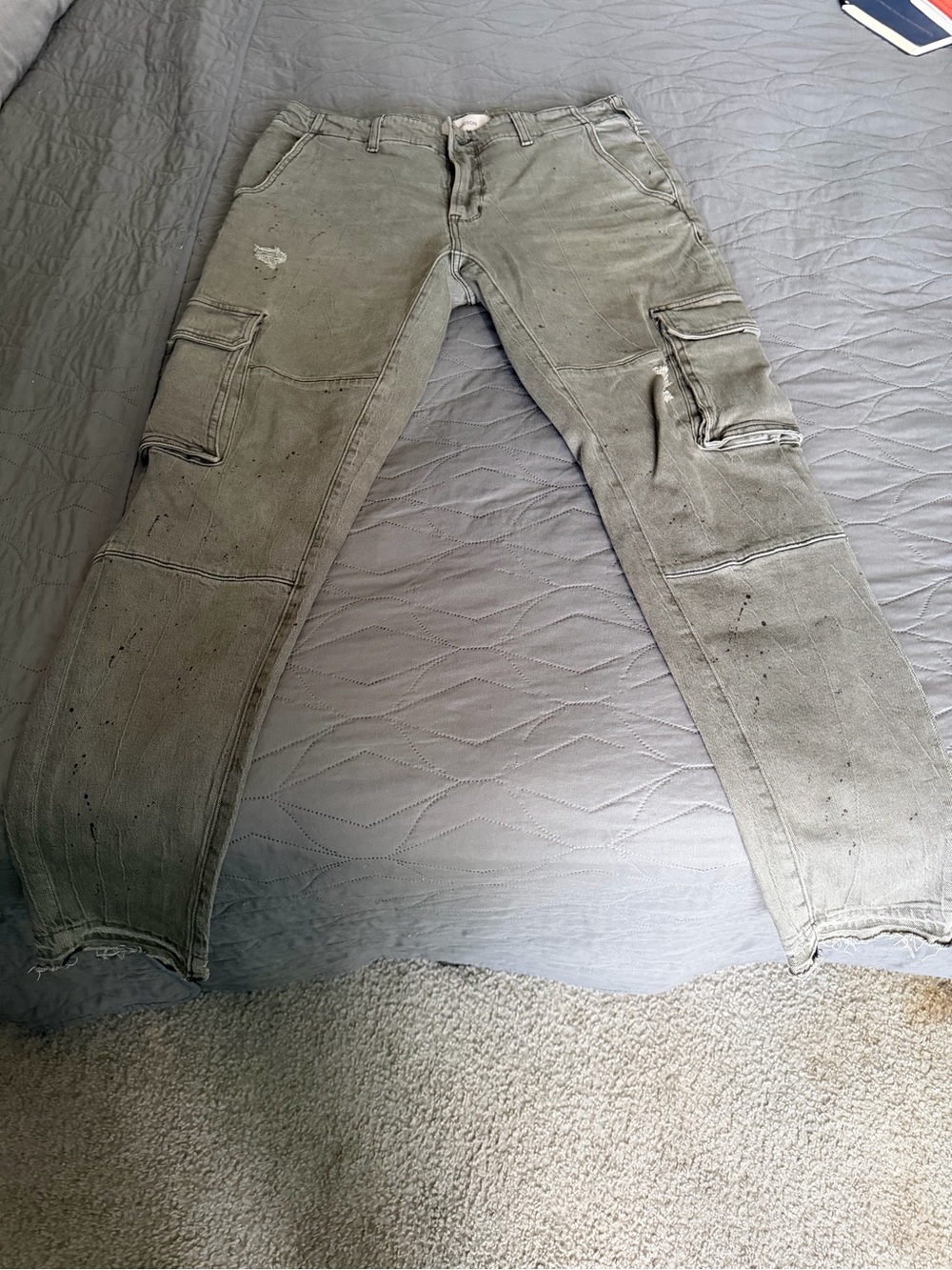Hudson Jeans Men's Olive Cargo Pants with Distressed Detailing